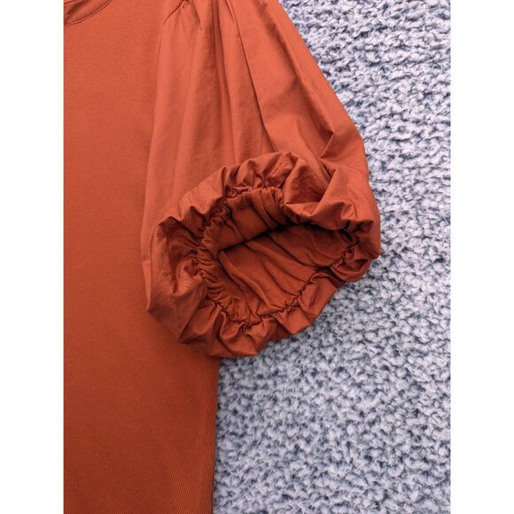 Old Navy Puff Sleeve Ribbed Top Womens 2XL Cottagecore Peasant Boho Burnt Orange - Picture 7 of 13